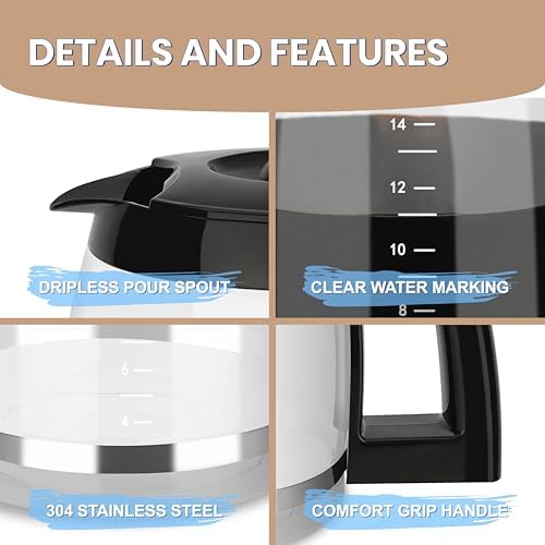 14-Cup Replacement Carafe Compatible with Cuisinart Coffee Maker Models DCC-3200, DCC-3200P1, DCC-2200, DCC-2600, DCC-2800 and CBC-7000PCFR Model# DCC-2200RC-1