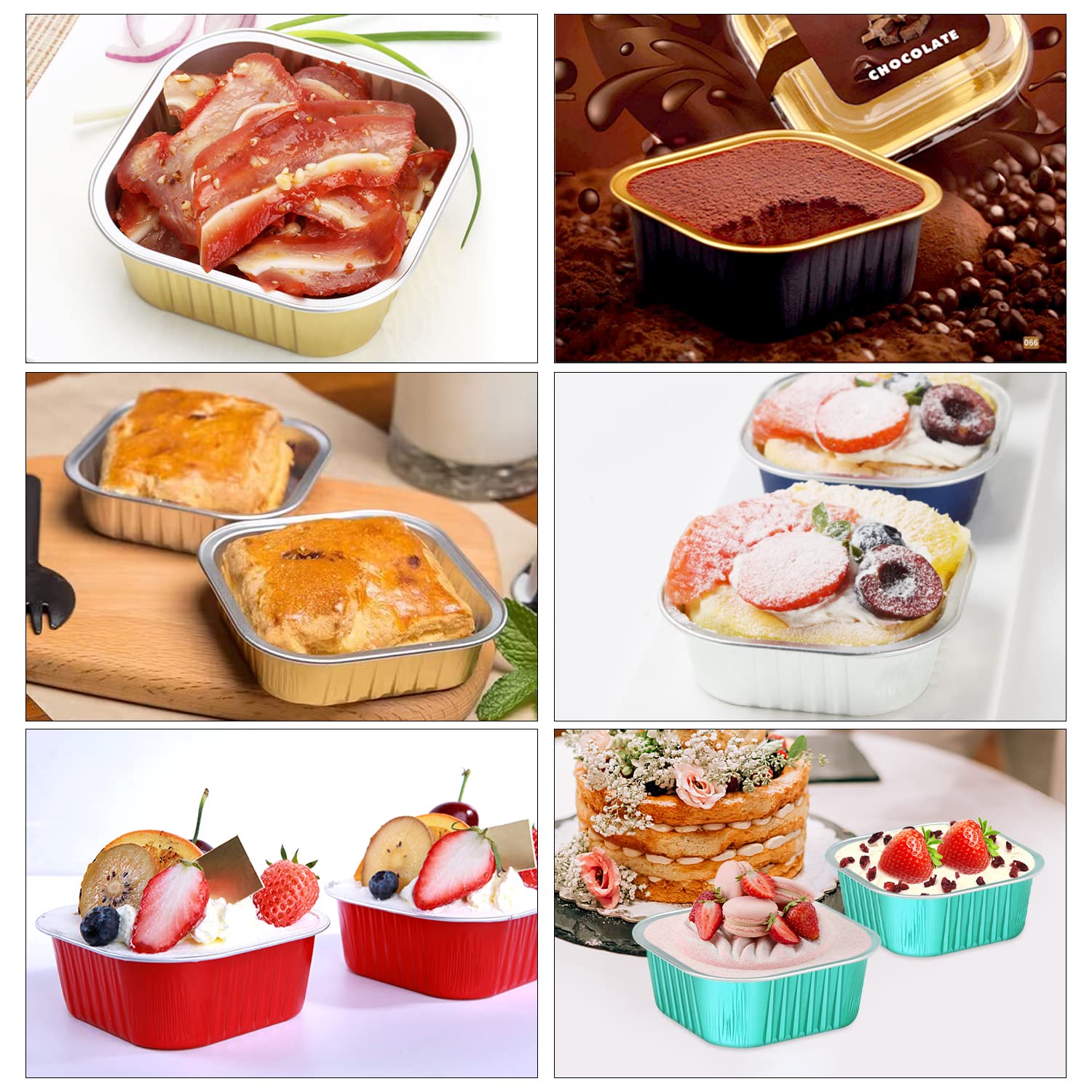 10oz Mini Cake Tins With Lids 40 Pack,LNYZQUS Aluminum Foil Small Baking Pans Disposable Large Brownie Baking Cups,4”x4” Small Bread Muffin Containers Holders For Party-Champagne