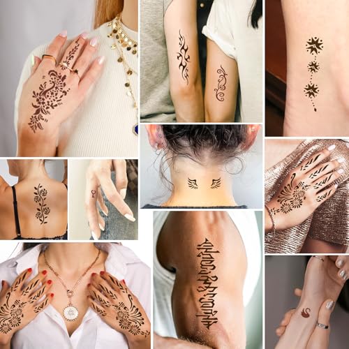126 PCS Temporary Tattoos Stencils Kit,Henna Tattoos Kit - 6 Pcs 2 Color(Brown Black) Ink with Gloves,DIY Body Art Painting for Women Men Adults Kids