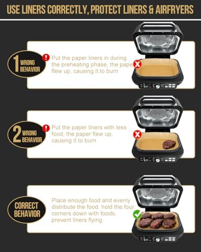 130PCS Air Fryer Liners Disposable for Ninja FG551/DG551 6-in-1 Indoor Grill, MMH Airfryer Parchment Paper Liner Rectangular for Ninja Smart XL Air Fryer, Ninja IG601 Foodi Airfryer Oven Accessories