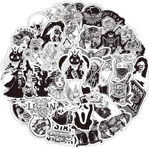 100PCS Gothic Stickers for Water Bottle,Black White Skull Stickers,Waterproof Vinyl Stickers Perfect for Phone Laptop Car Skateboard Journaling Luggage (Gothic)