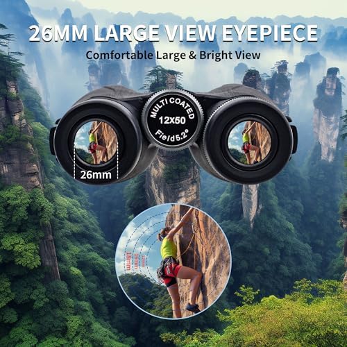 12x50 HD Binoculars for Adults High Powered,Lightweight Waterproof Binoculars for Bird Watching,Hunting,Travel-Large View Binoculars with Clear Low Light Vision