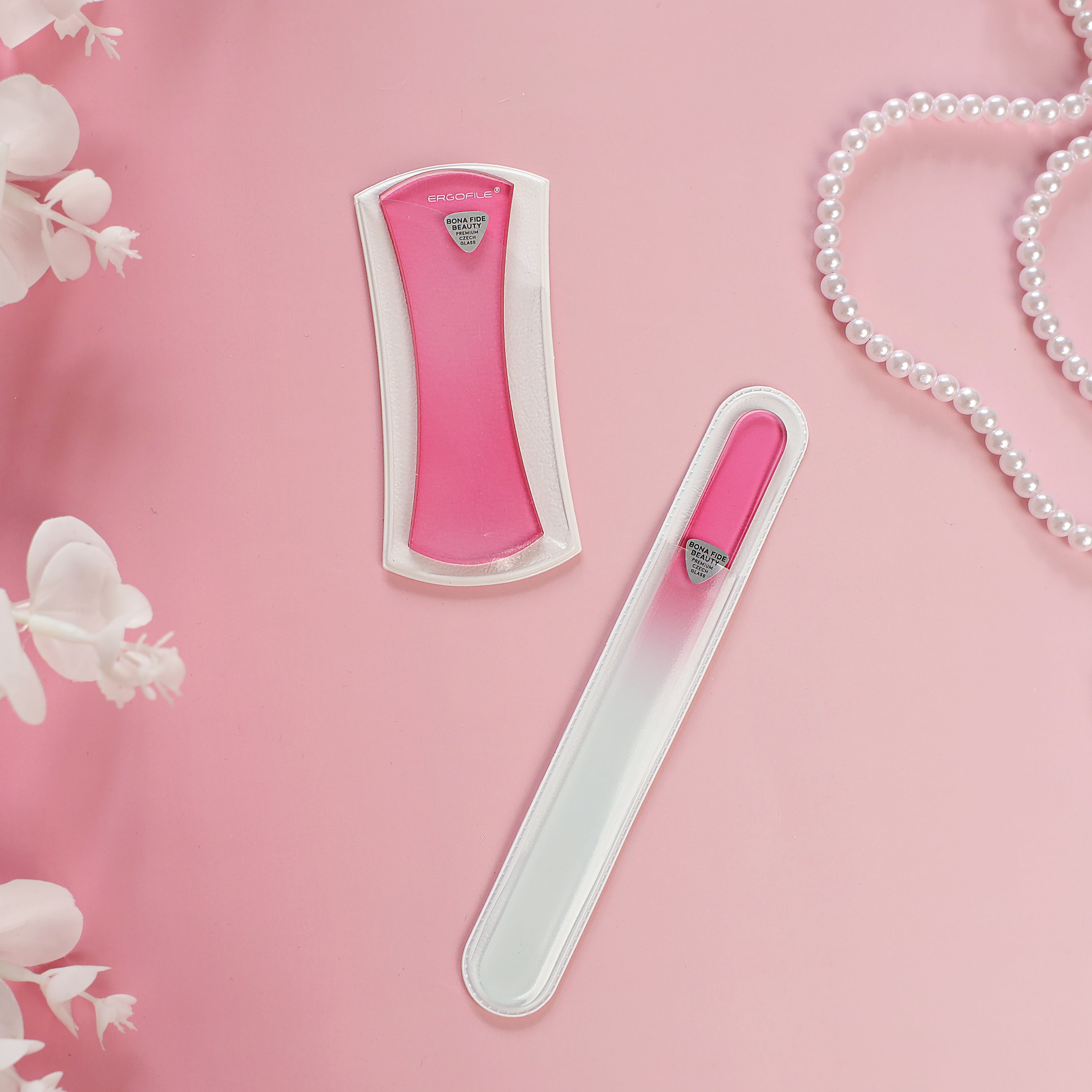Bow Ergo Czech Glass Nail Duo Set in Pink