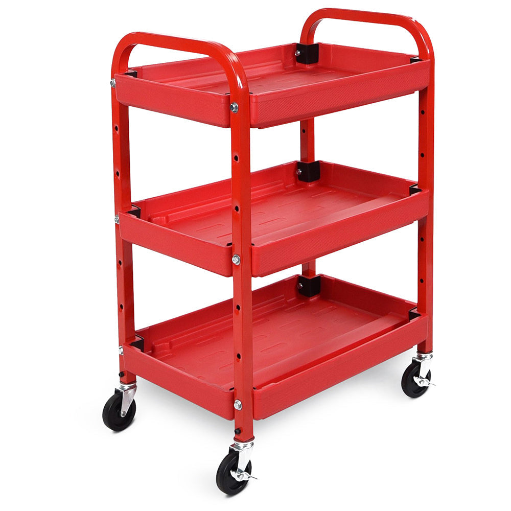 Luxor Three-Shelf Adjustable Utility Cart - Red
