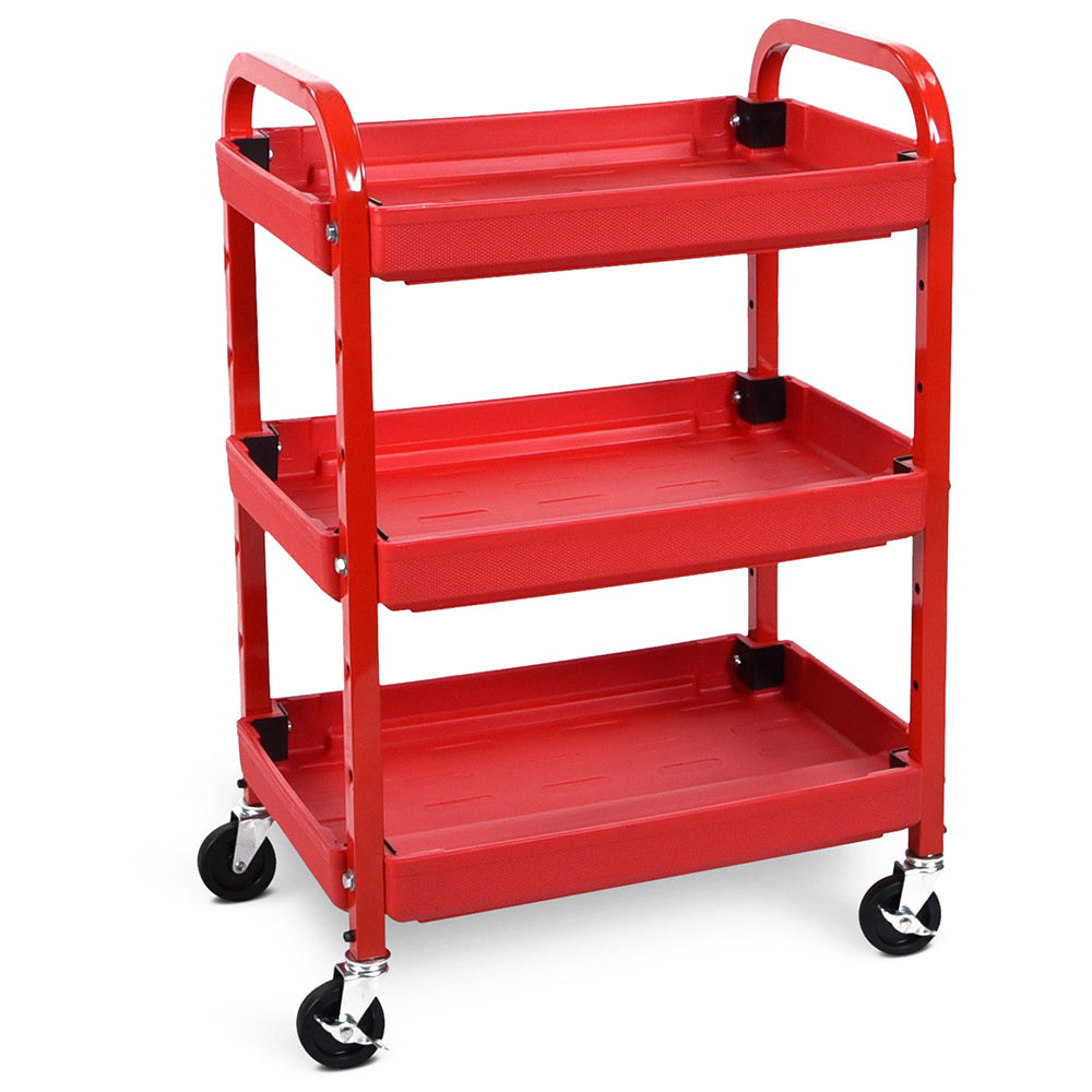 Luxor Three-Shelf Adjustable Utility Cart - Red