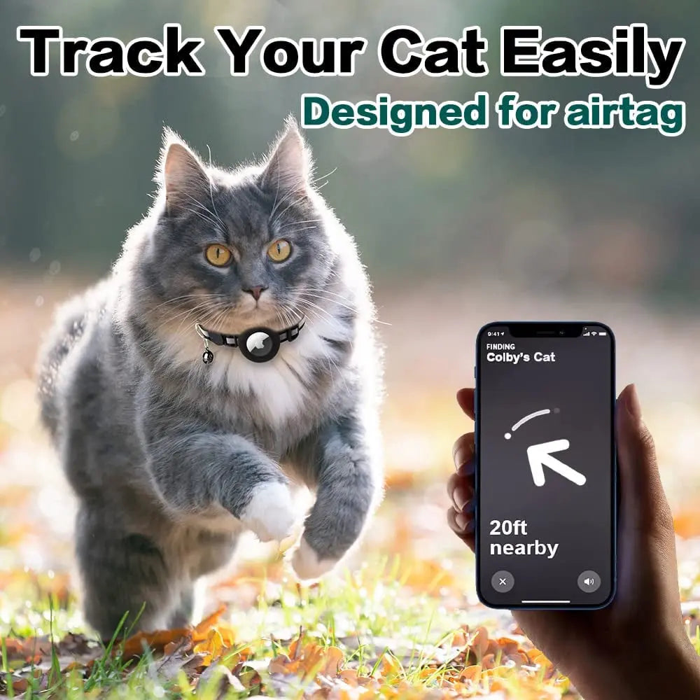 AirTag Cat Collar – Reflective Breakaway Kitten Collar w/ Holder & Bell
