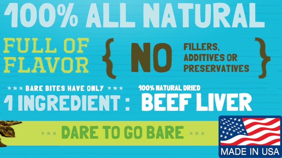 Bare Bites 100% All Natural Dehydrated Beef Liver Dog and Cat Treats, 1LB - Made in USA