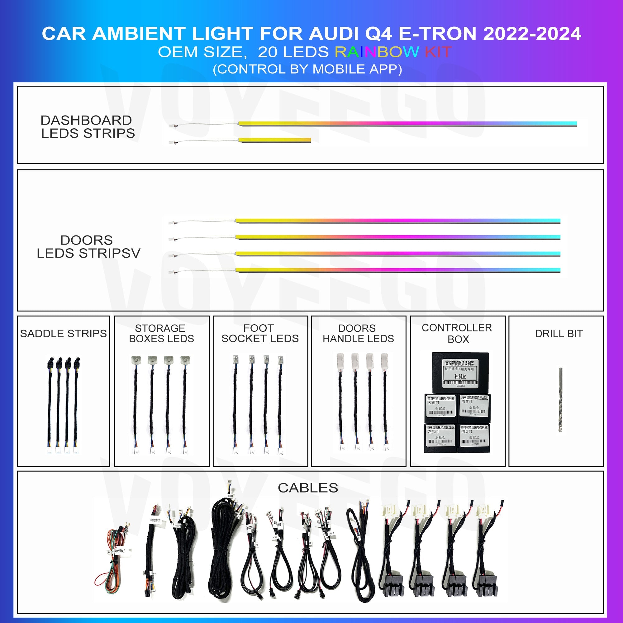 Q4 Etron 2022-2024 Ambient Lighting Customized Full Kit | 20 Leds