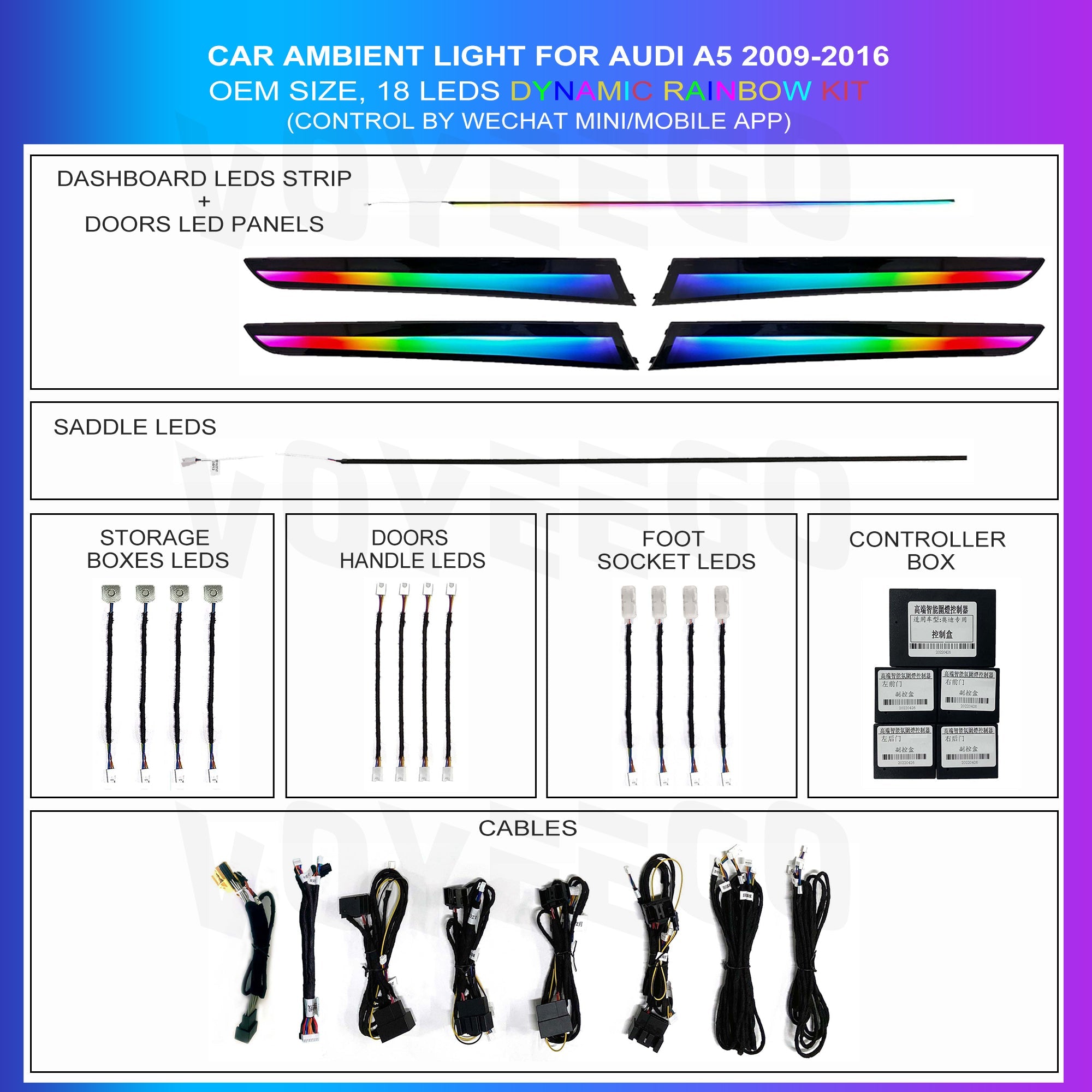 A5 2009-2016 Ambient Lighting Interior Kit | 19 Leds