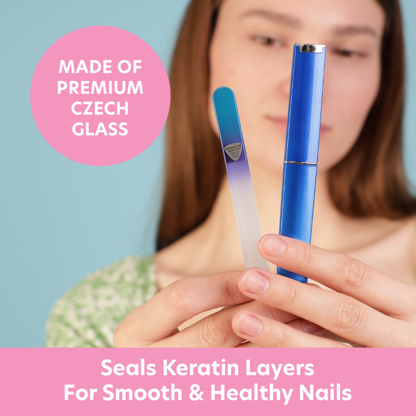 Single Czech Glass Nail File in Blue with Hard Case