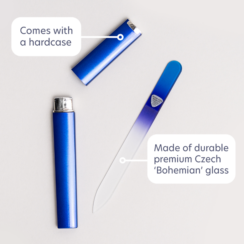 Single Czech Glass Nail File in Blue with Hard Case