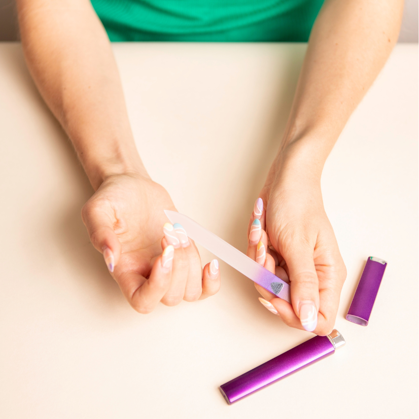 Single Czech Glass Nail File in Gold/Violet with Hard Case