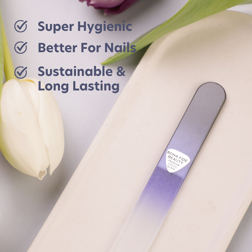 Single Czech Glass Nail File in Black/Cobalt with Hard Case