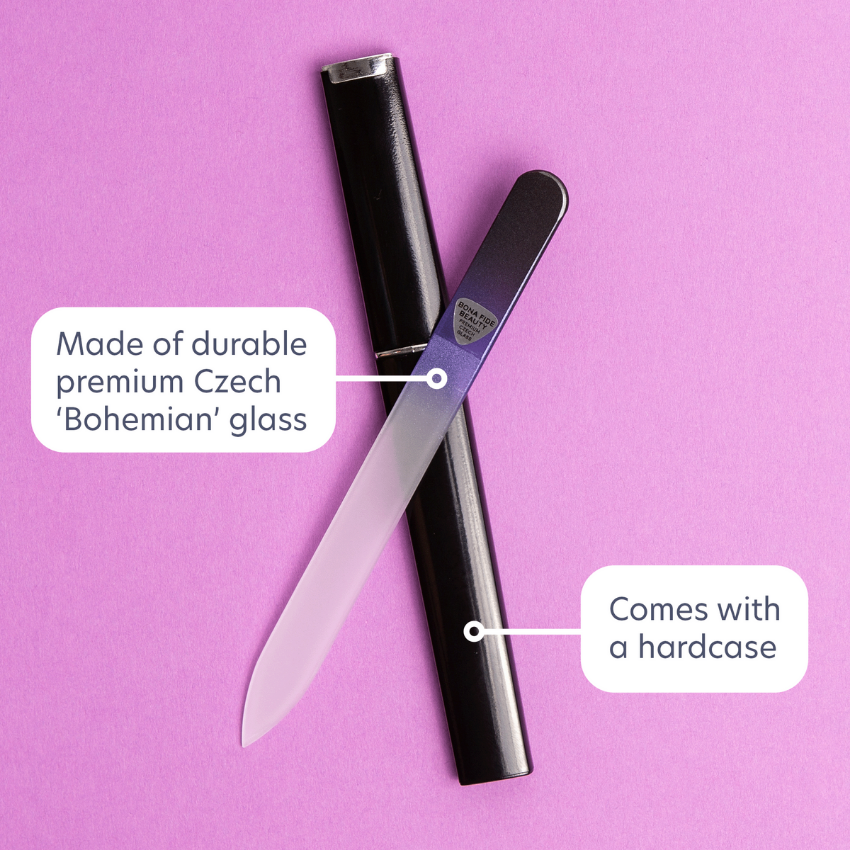 Single Czech Glass Nail File in Black/Cobalt with Hard Case