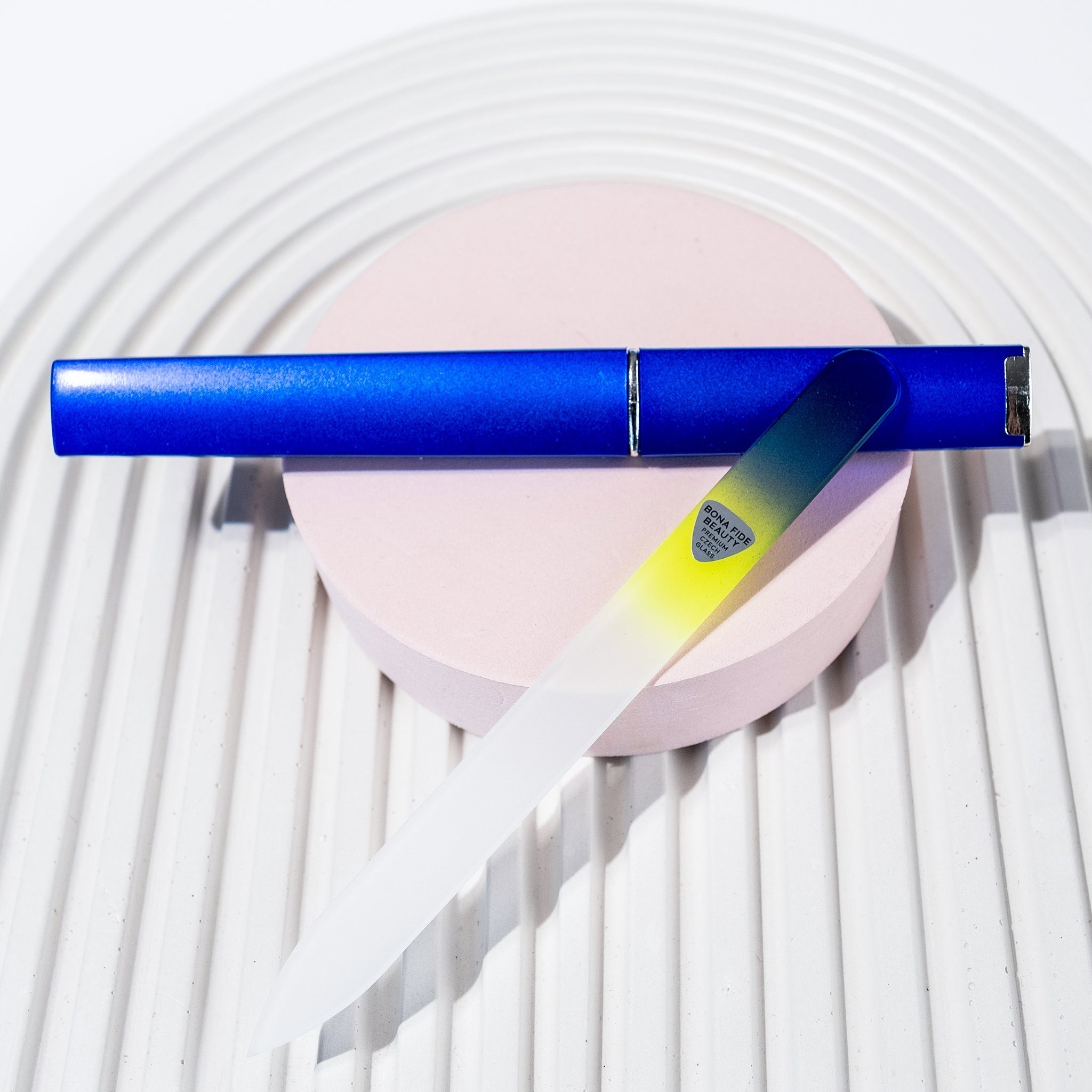 Single Czech Glass Nail File in Cobalt/Neon with Hard Case