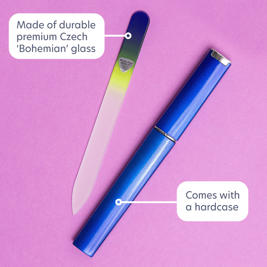 Single Czech Glass Nail File in Cobalt/Neon with Hard Case