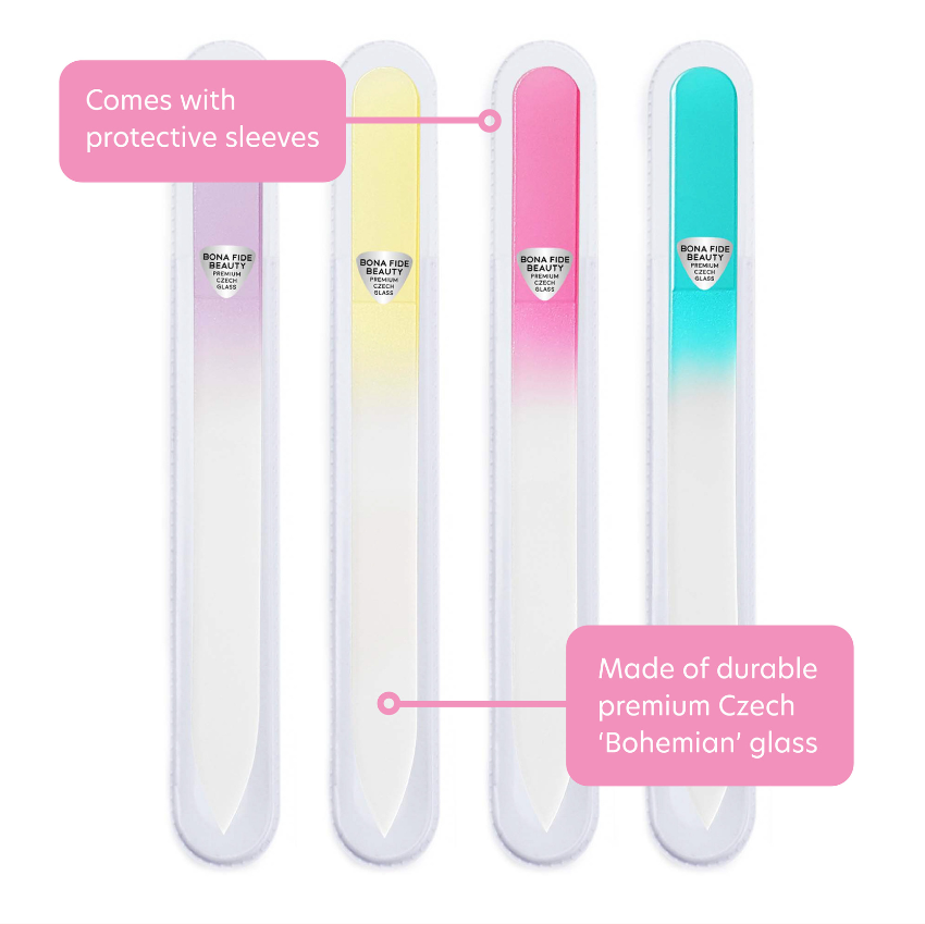 4-Pack Pastel Czech Glass Nail Files With Sleeves