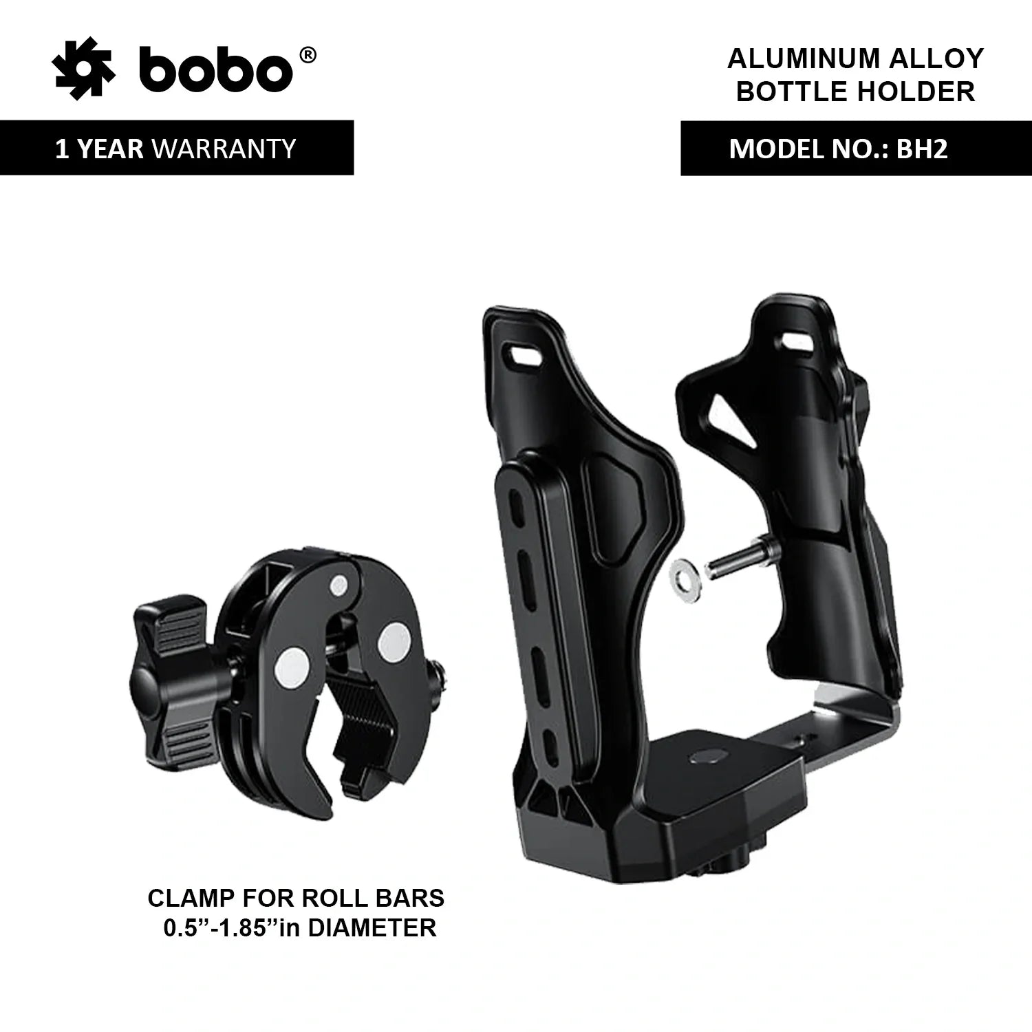 BOBO BH2 Universal Motorcycle Bottle Holder, Black