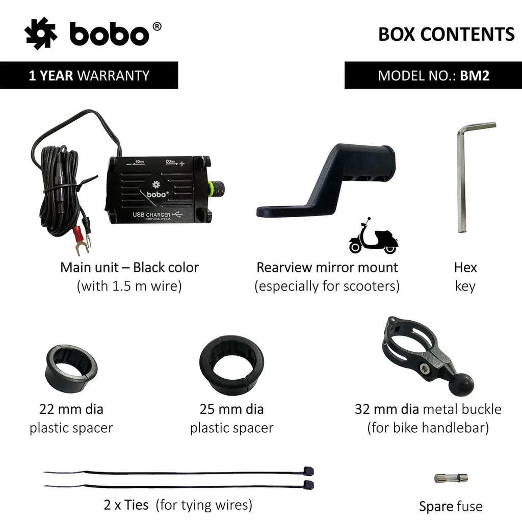 BOBO BM2 Aluminium Phone Holder with 2.5A USB charger