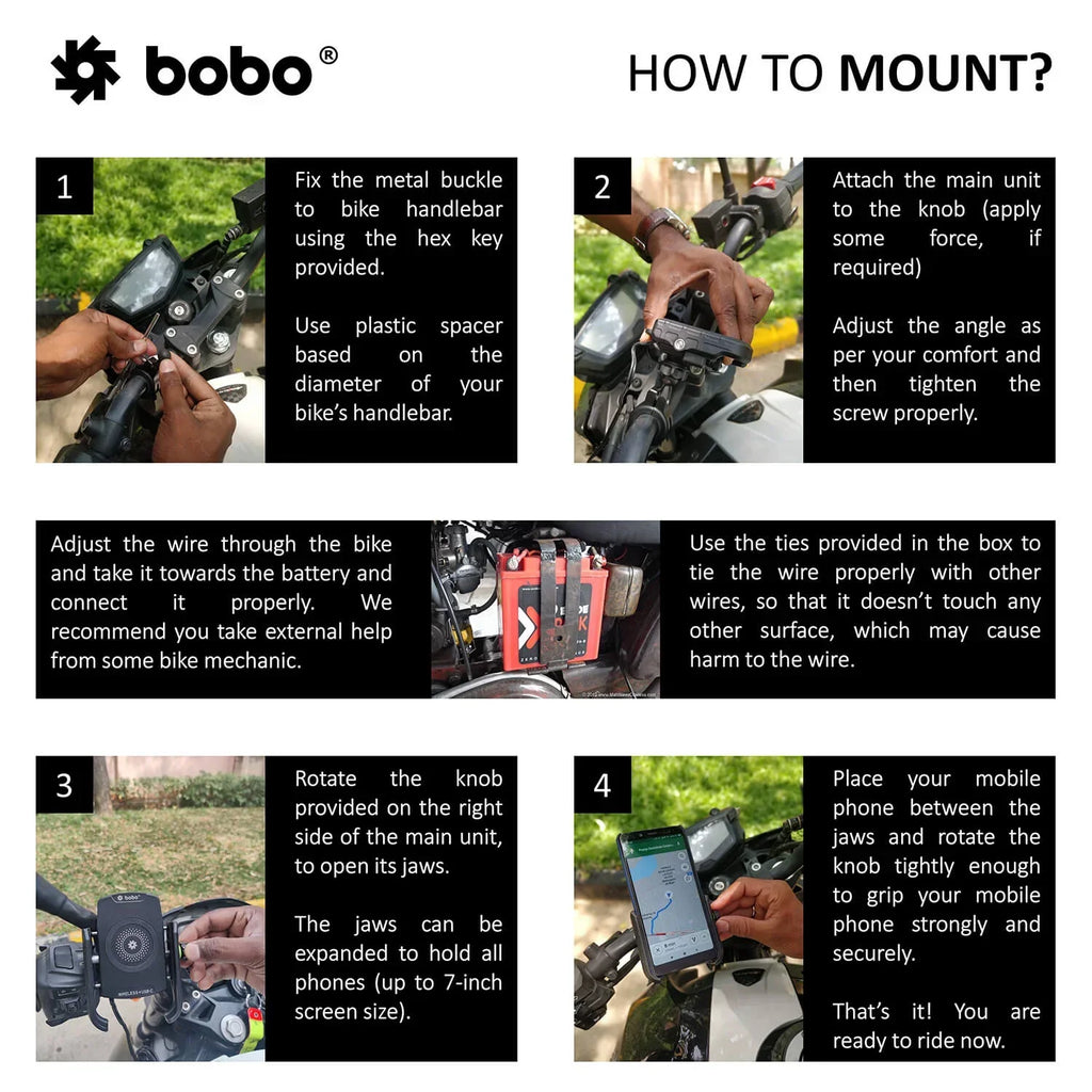 BOBO BM12 Bike Phone Holder with Fast 15W Wireless & USB-C Charger