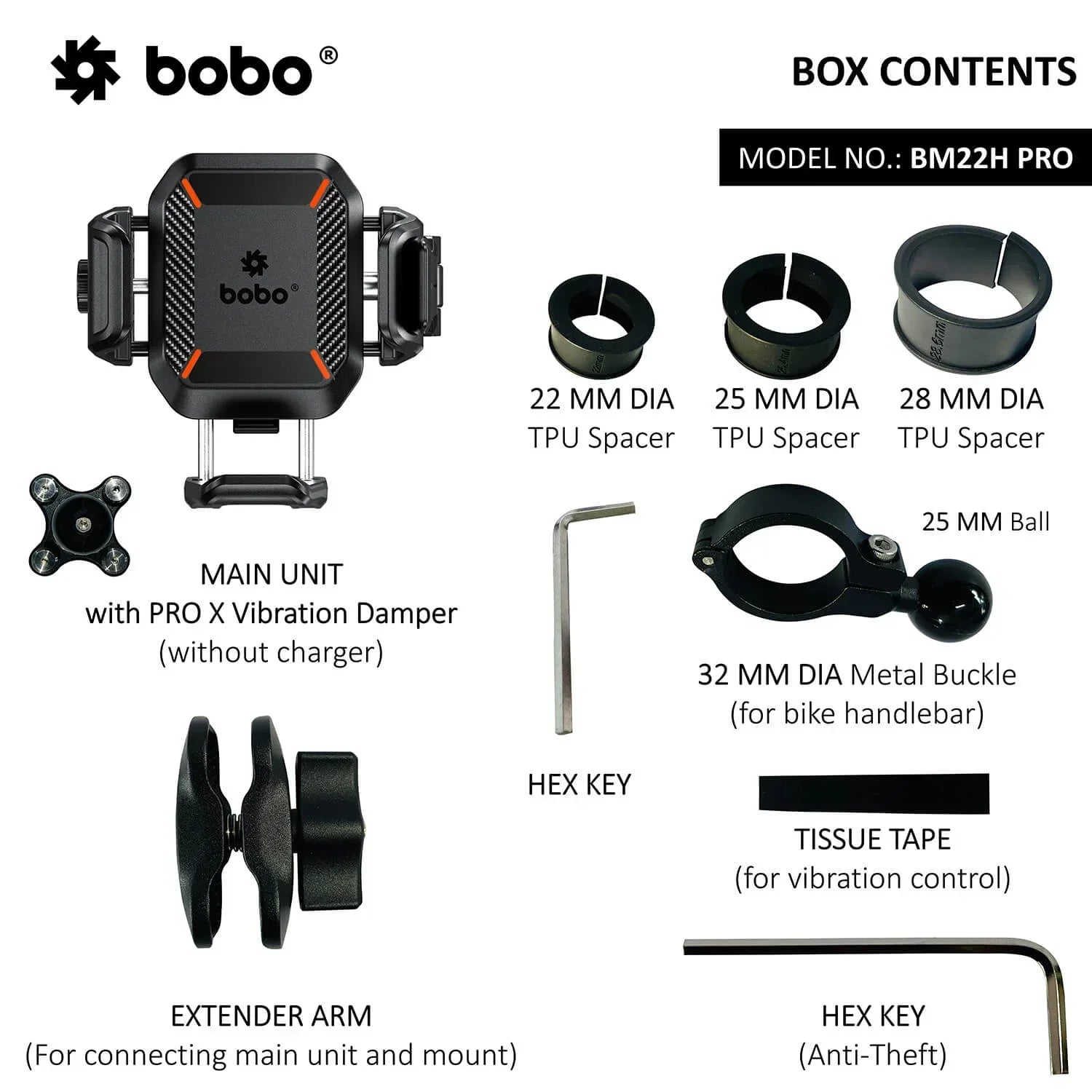 BOBO BM22H/M PRO Anti-Theft Phone Holder with Anti-Vibration and Quick Release