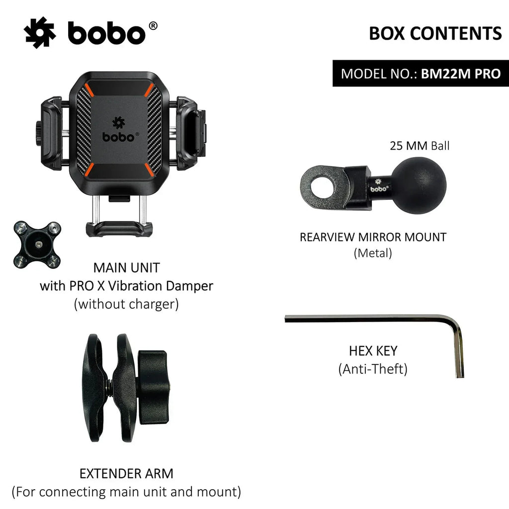 BOBO BM22H/M PRO Anti-Theft Phone Holder with Anti-Vibration and Quick Release