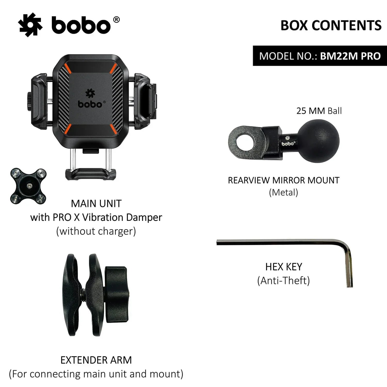 BOBO BM22H/M PRO Anti-Theft Phone Holder with Anti-Vibration and Quick Release