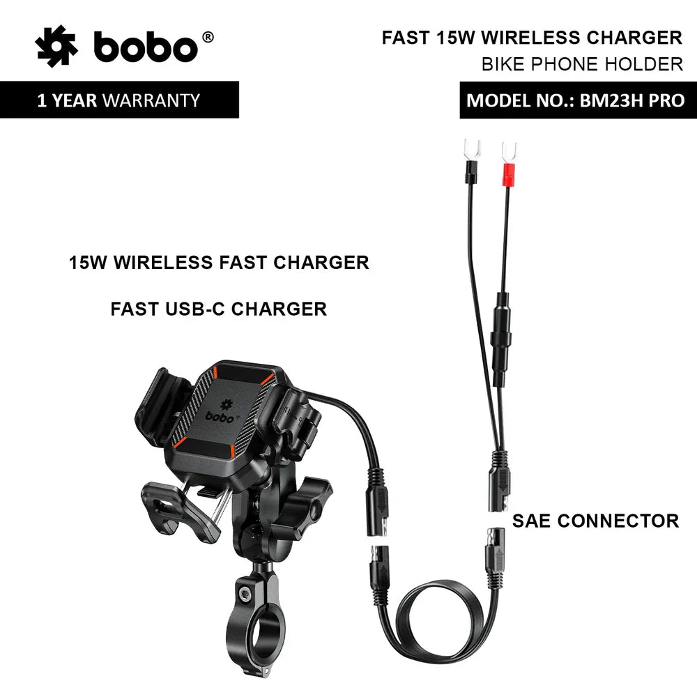BOBO BM23H/M PRO Phone Holder with Wireless & 36W USB-C Charging and Anti Vibration