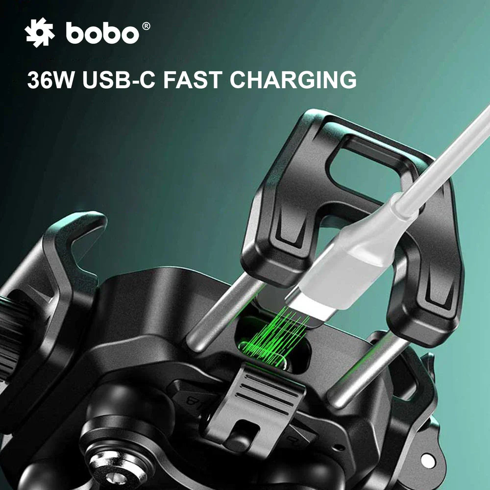 BOBO BM23H/M PRO Phone Holder with Wireless & 36W USB-C Charging and Anti Vibration