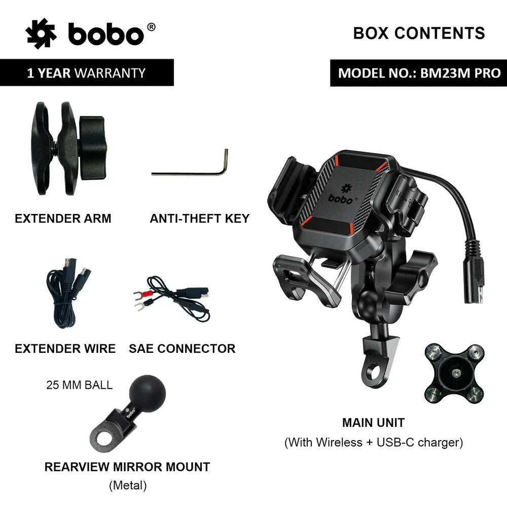 BOBO BM23H/M PRO Phone Holder with Wireless & 36W USB-C Charging and Anti Vibration