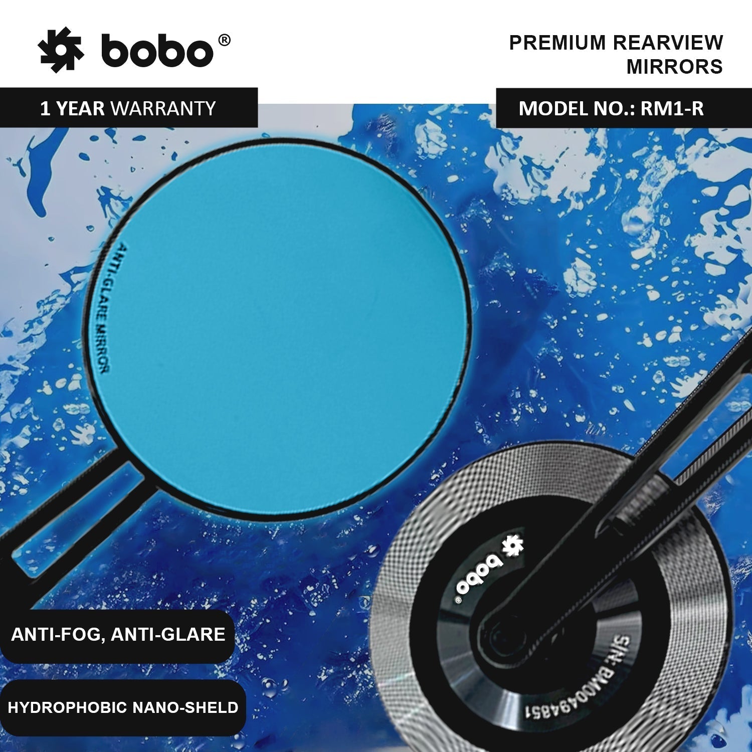BOBO RM1-R Anti-Glare, Anti-Fog Rearview Bike Mirror