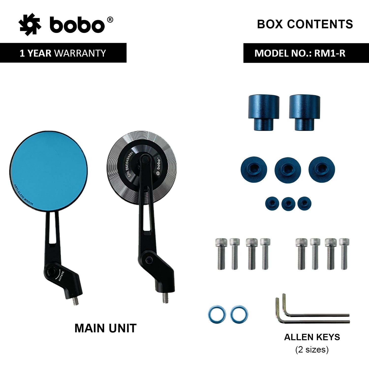 BOBO RM1-R Anti-Glare, Anti-Fog Rearview Bike Mirror