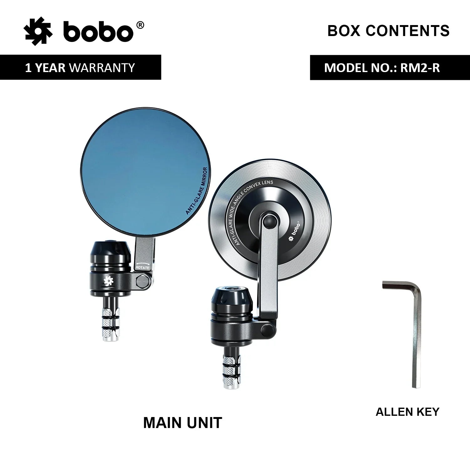 BOBO RM2-R Anti-Glare, Anti-Fog Bike Bar End Mirror