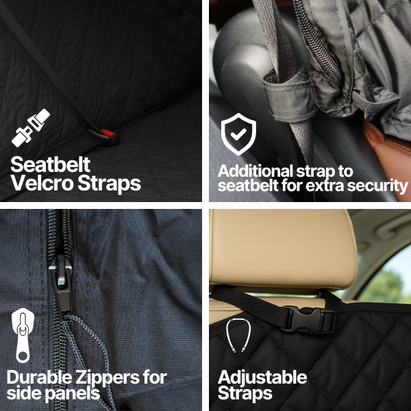 Formosa Covers Car Seat Hammock Cover with Non-Slip Fabric for Dogs and Pets Black