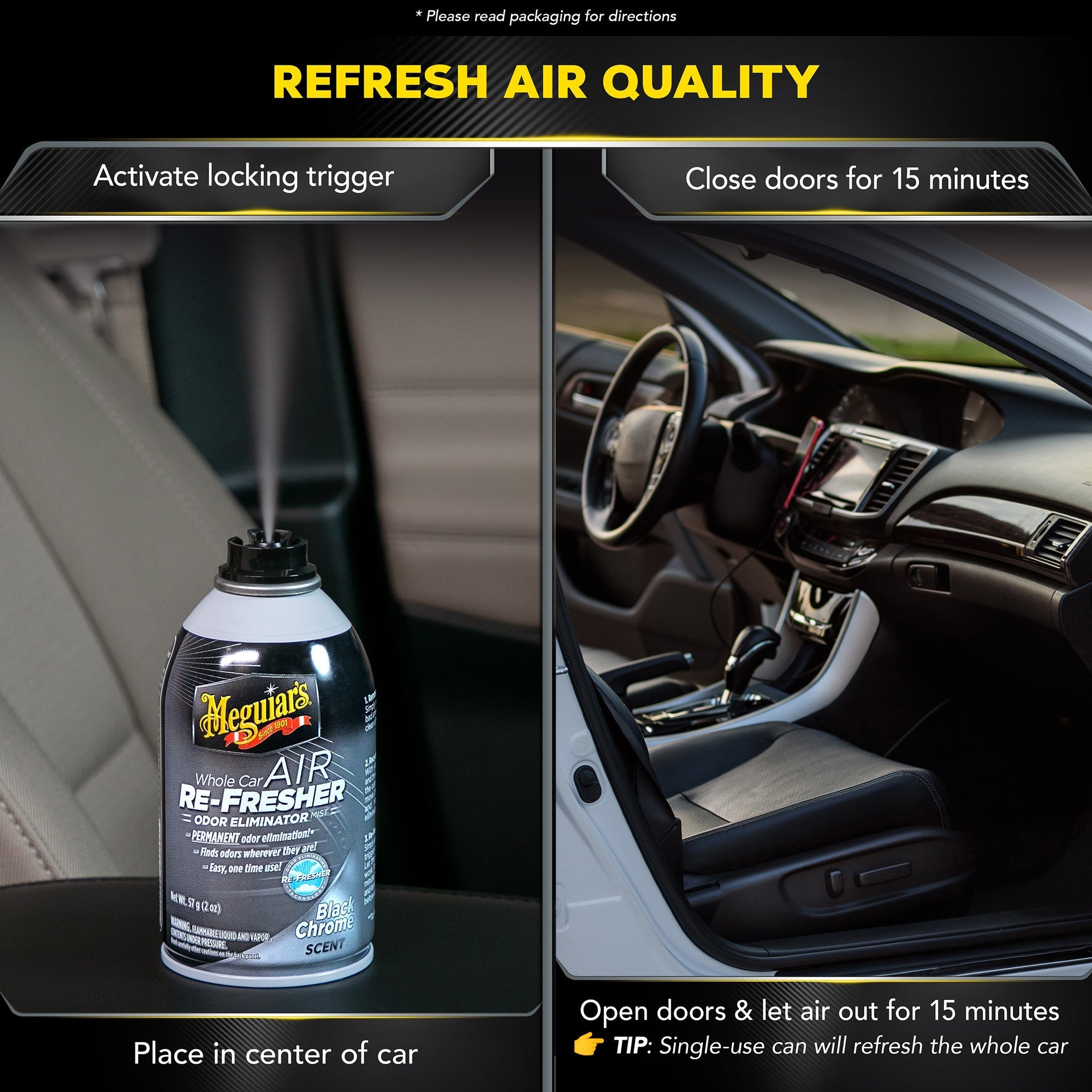 Meguiar's Whole Car Air Refresher Odor Eliminator, G181302 - Black Chrome Scent