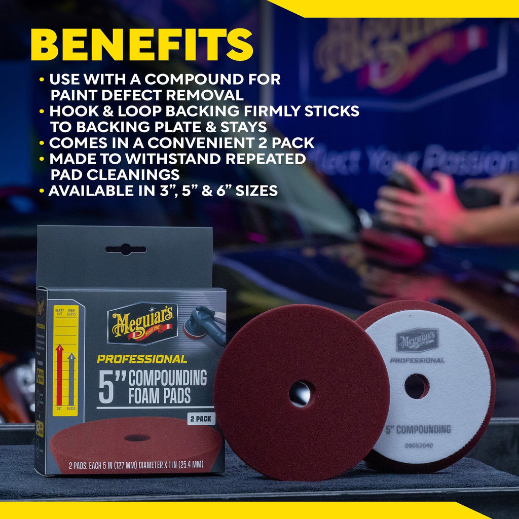 Meguiar's Professional Foam Compounding Pads, M5CFP2 - 5", Red (2 pack)
