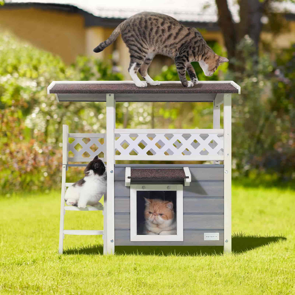 PETSFIT Outside Cat House 2 Story Perfect for Multi Cats