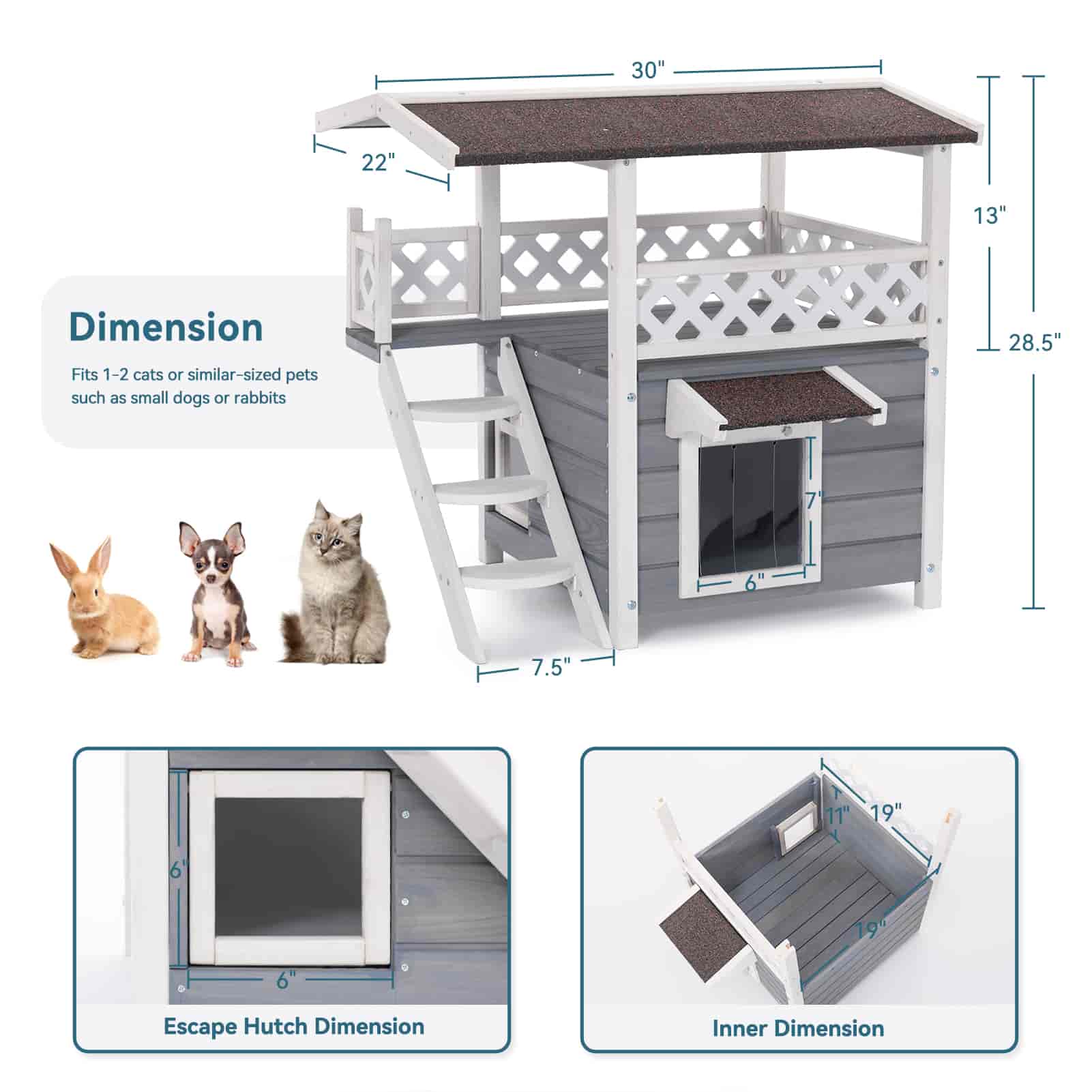 PETSFIT Outside Cat House 2 Story Perfect for Multi Cats