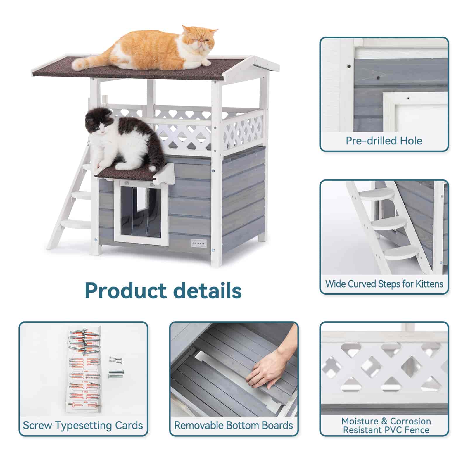 PETSFIT Outside Cat House 2 Story Perfect for Multi Cats