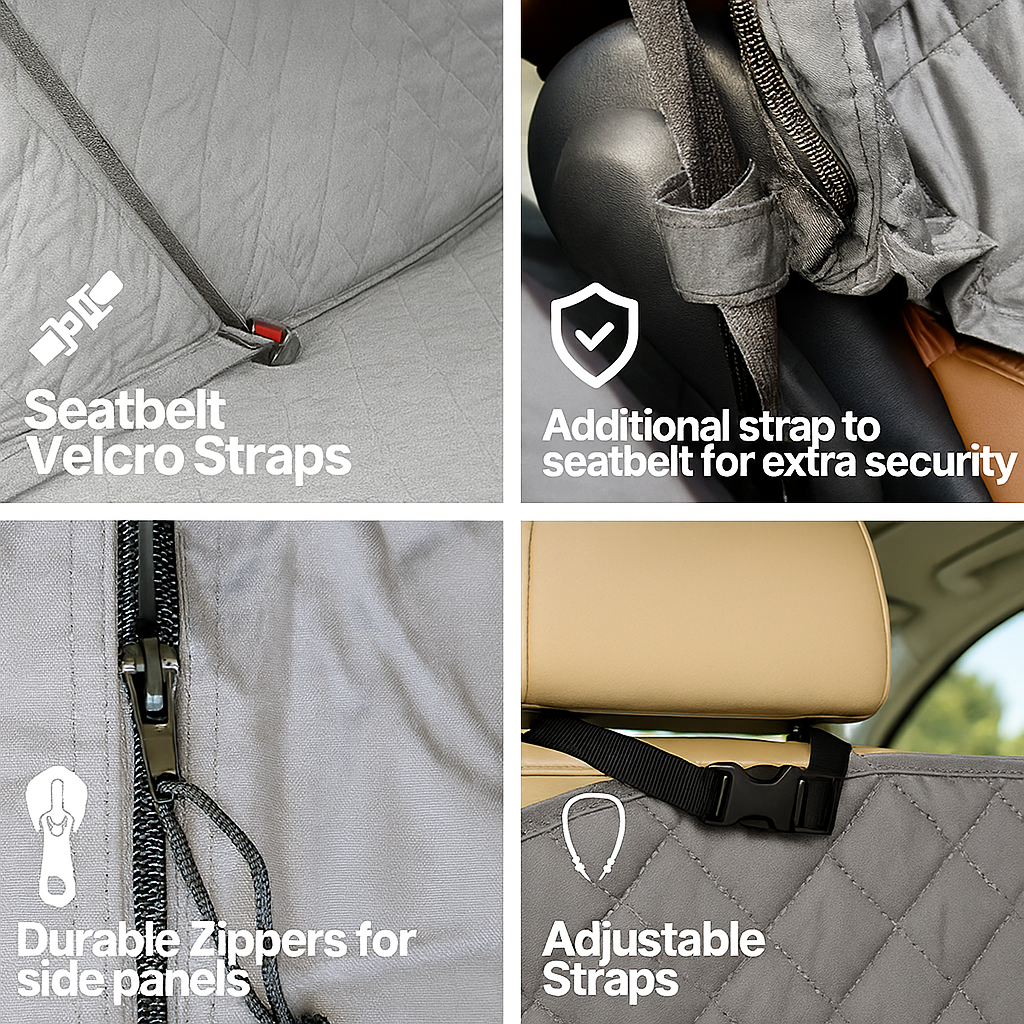 Formosa Covers Car Seat Hammock Cover with Non-Slip Fabric for Dogs and Pets Grey