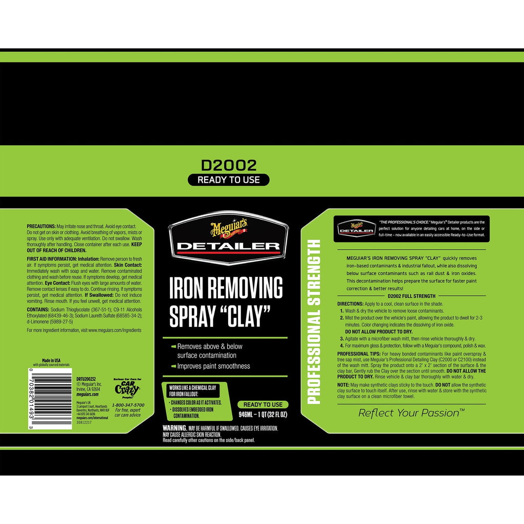 Meguiar's Iron Removing Spray "Clay", DRTU200232 - 32 oz.