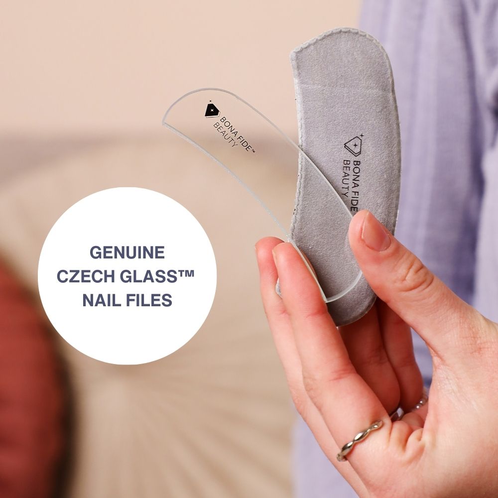 Ergonomic Czech Glass Moon File with Microfiber Sleeve