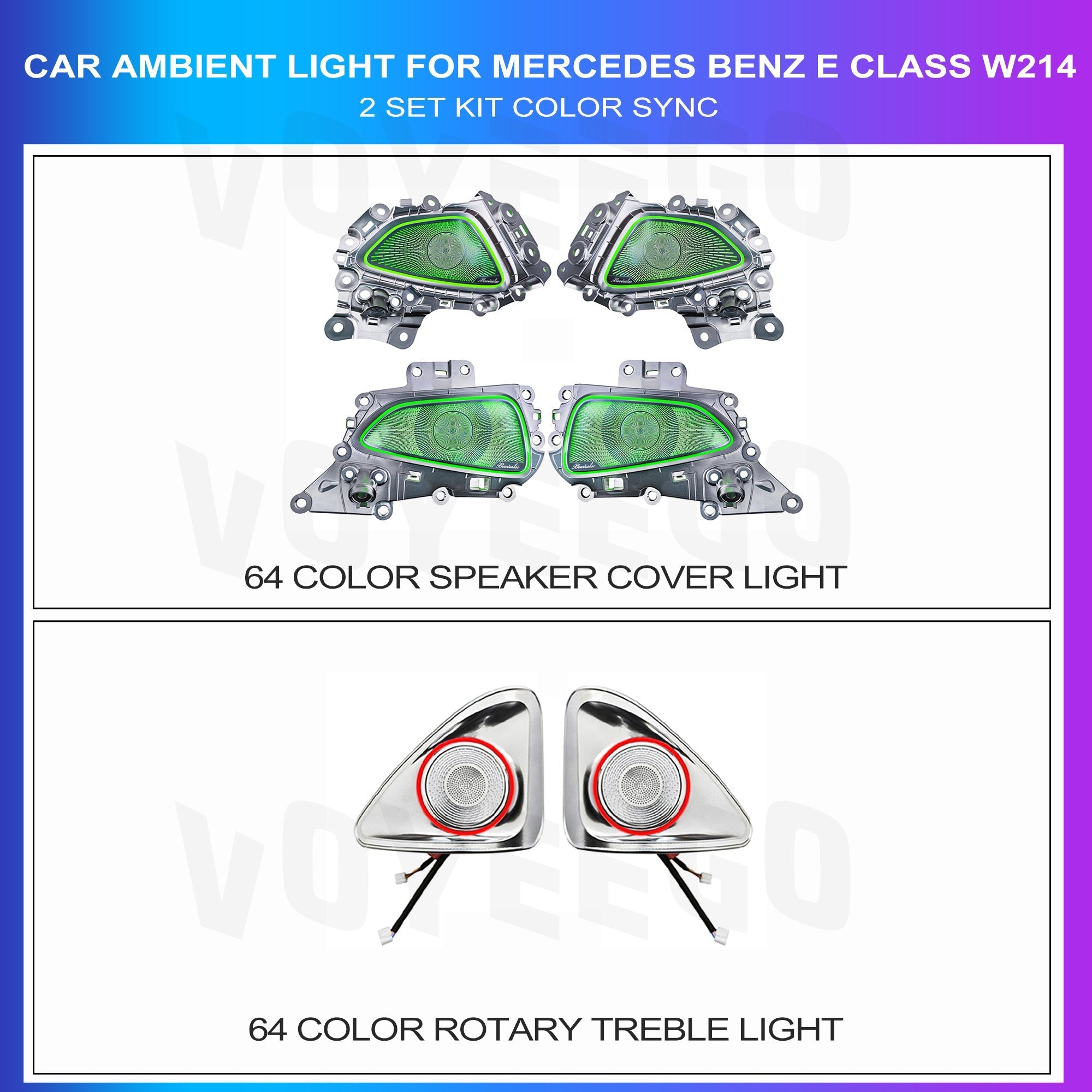 W214 Ambient Lighting | 64 Colors Speakers Cover Leds | Rotary Treble Tweeter Leds