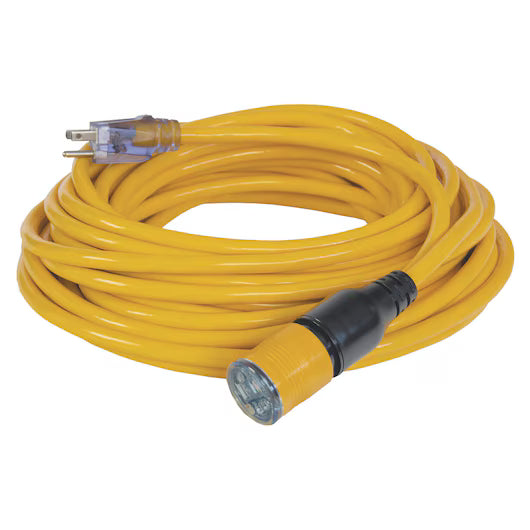 DEWALT 12/3 Lighted Locking Extension Cord with CGM - 100 ft., Yellow