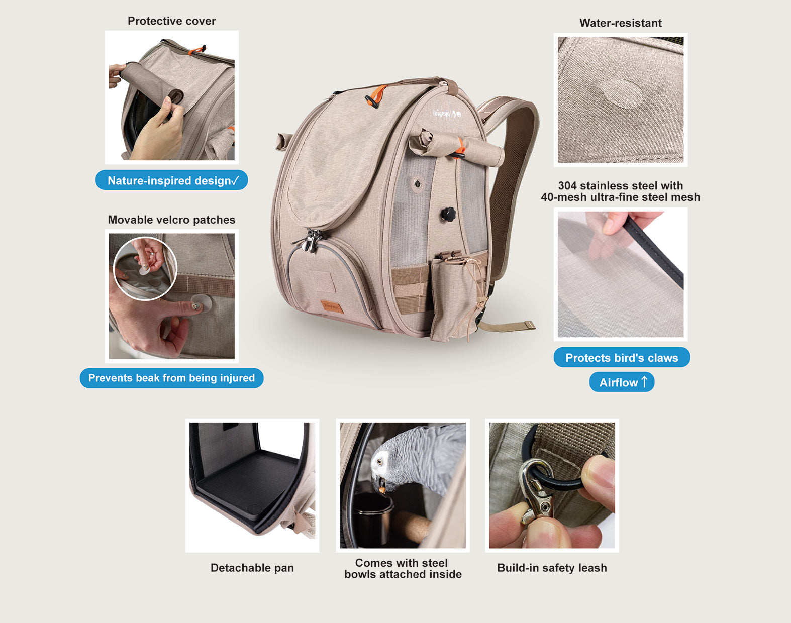 Ibiyaya BirdTricks TrackPack for Birds, Patented Bird Carrier Backpack with Perch, Airline Approved