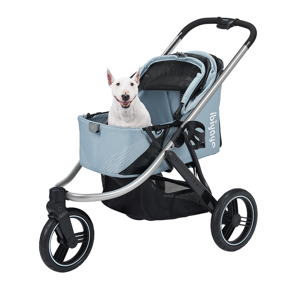 Ibiyaya Beast Pet Jogging Stroller, 3-Wheel All-Terrain Dog-Cat Pram with Double Breaks, Best Large Stroller for Running & Hiking