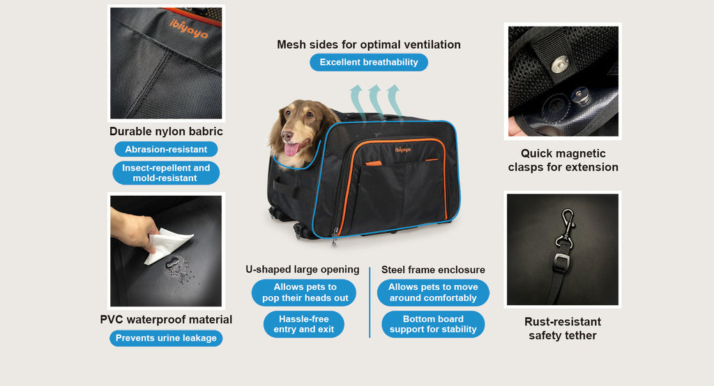 Ibiyaya JetPaw: 3-in-One Pet Stroller with Removable Airline-Approved Carrier Expandable Rolling Pet Carrier-Backpack for Dogs & Cats