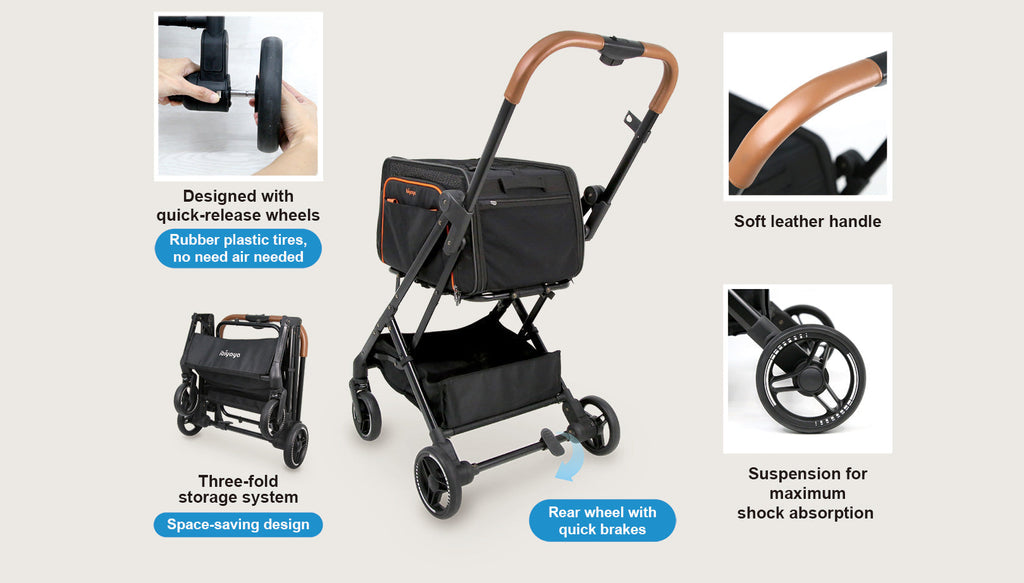 Ibiyaya JetPaw: 3-in-One Pet Stroller with Removable Airline-Approved Carrier Expandable Rolling Pet Carrier-Backpack for Dogs & Cats