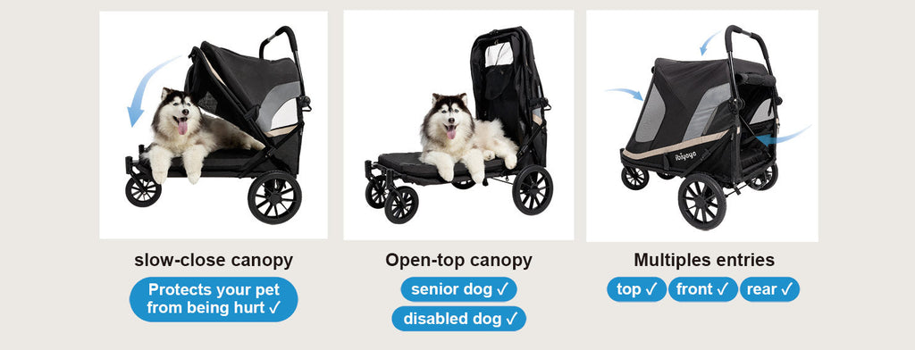 Ibiyaya Grand Cruiser Large Dog Stroller, 4-Wheel Foldable Big Dog Pram for Large Breeds, Senior & Injured Pets