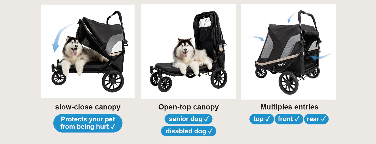 Ibiyaya Grand Cruiser Large Dog Stroller, 4-Wheel Foldable Big Dog Pram for Large Breeds, Senior & Injured Pets